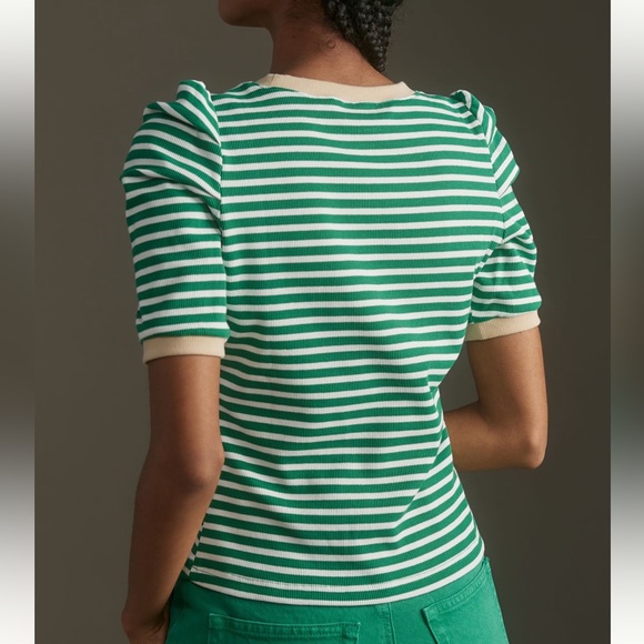 Maeve Puff-Sleeve Striped Top in Green. Size small. Worn once, great condition. - Picture 2 of 5